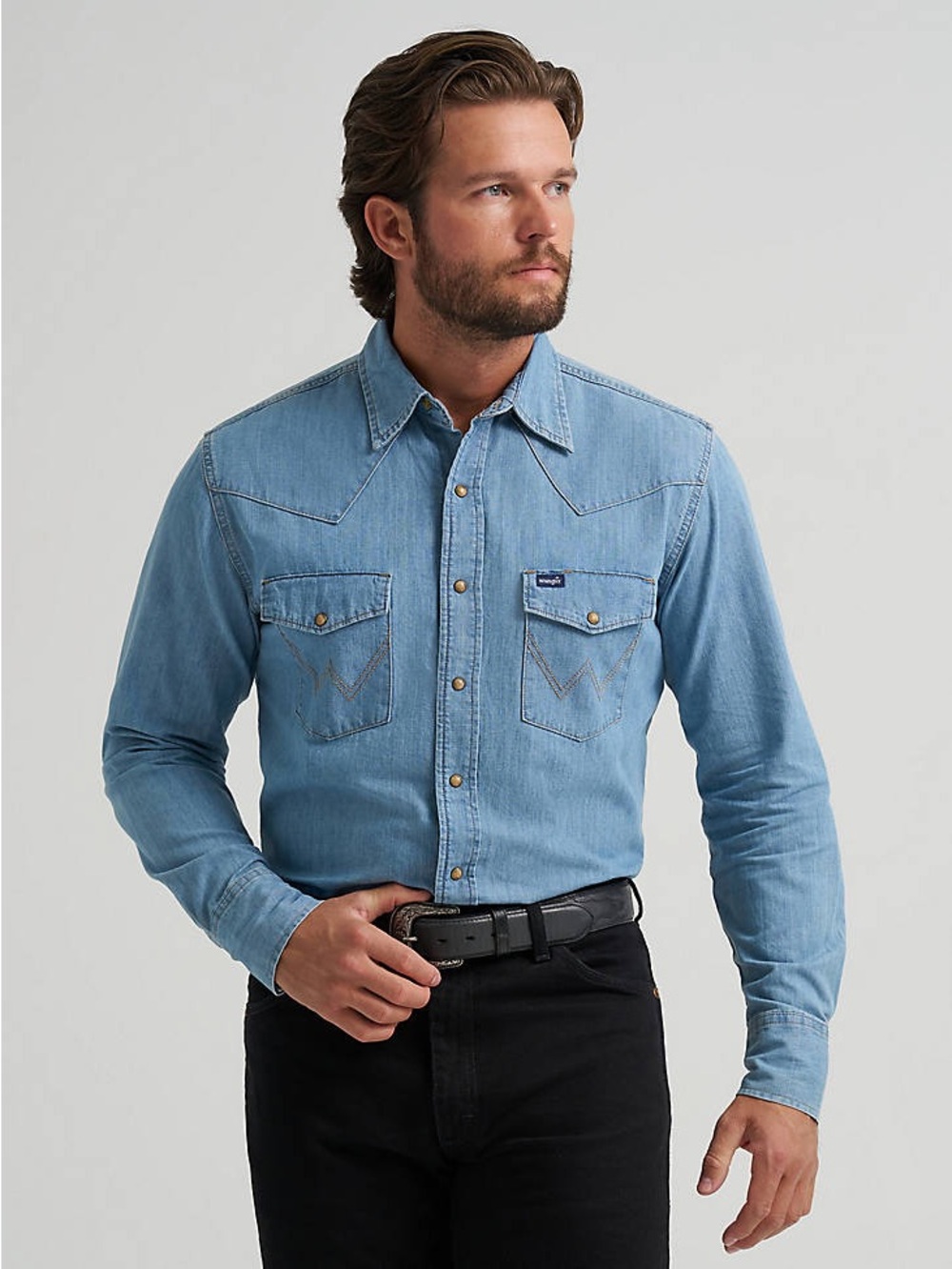 WRANGLER Light Blue Denim Western Shirt - Men SIZE XL